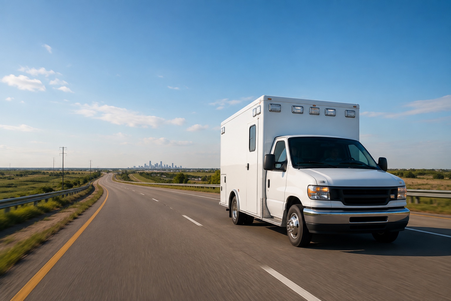 Illustrative long-distance ambulance transportation scene